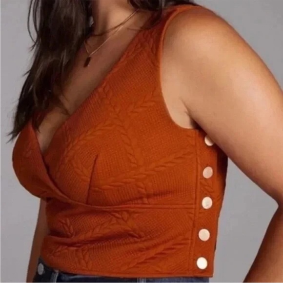 Maeve Anthropologie Pecan Brown Textured Cropped Vest Top XS - Picture 6 of 8